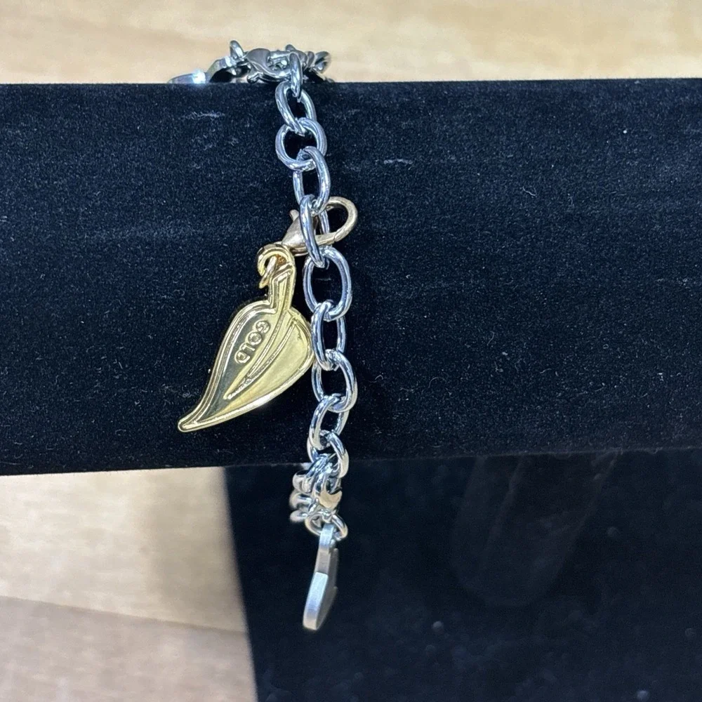 Y2K Silver Tone Link Charm Bracelet Mixed Metal Gold Tone Toggle Rhinestones